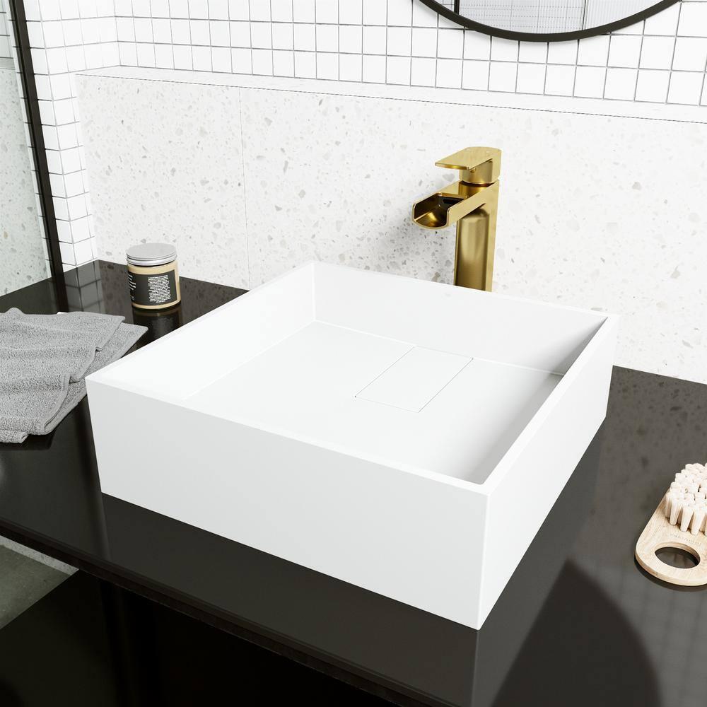 VIGO VG04021 Bryant 15" L x 15" W x 5" H Matte White Handmade Square Vessel Bathroom Sink