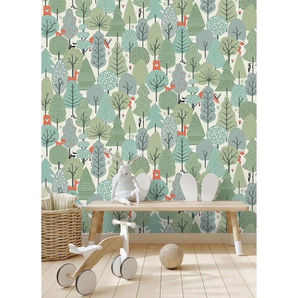 Chesapeake Quillen Green Forest Wallpaper, 20.9-in by 33-ft