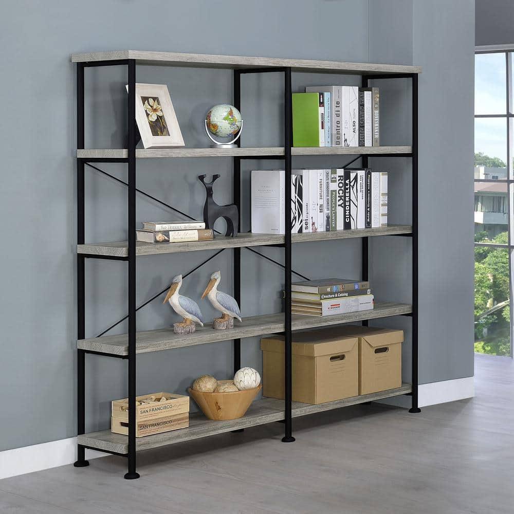 63" Analiese Double Bookcase with 4 Open Shelves in Gray Driftwood - Coaster