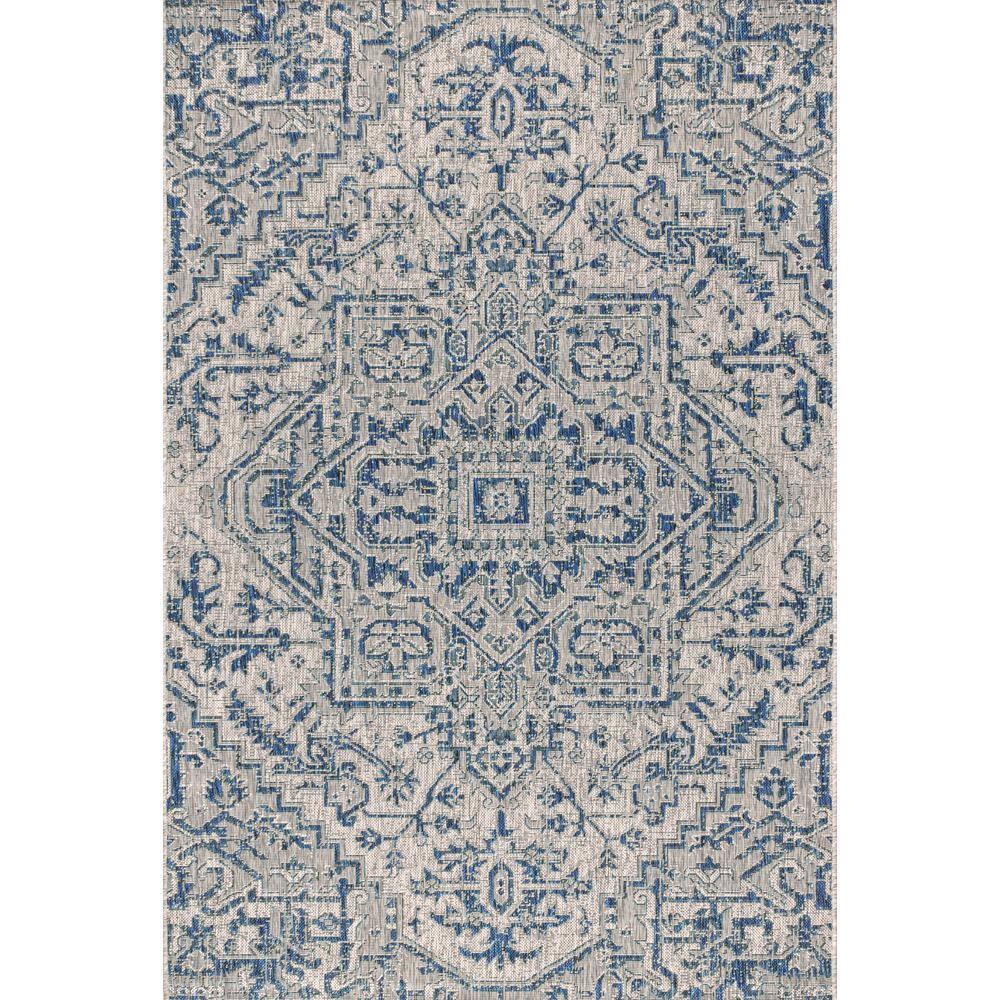4'x6' Estrella Bohemian Medallion Textured Weave Indoor/Outdoor Area Rug, Navy/Gray - JONATHAN Y