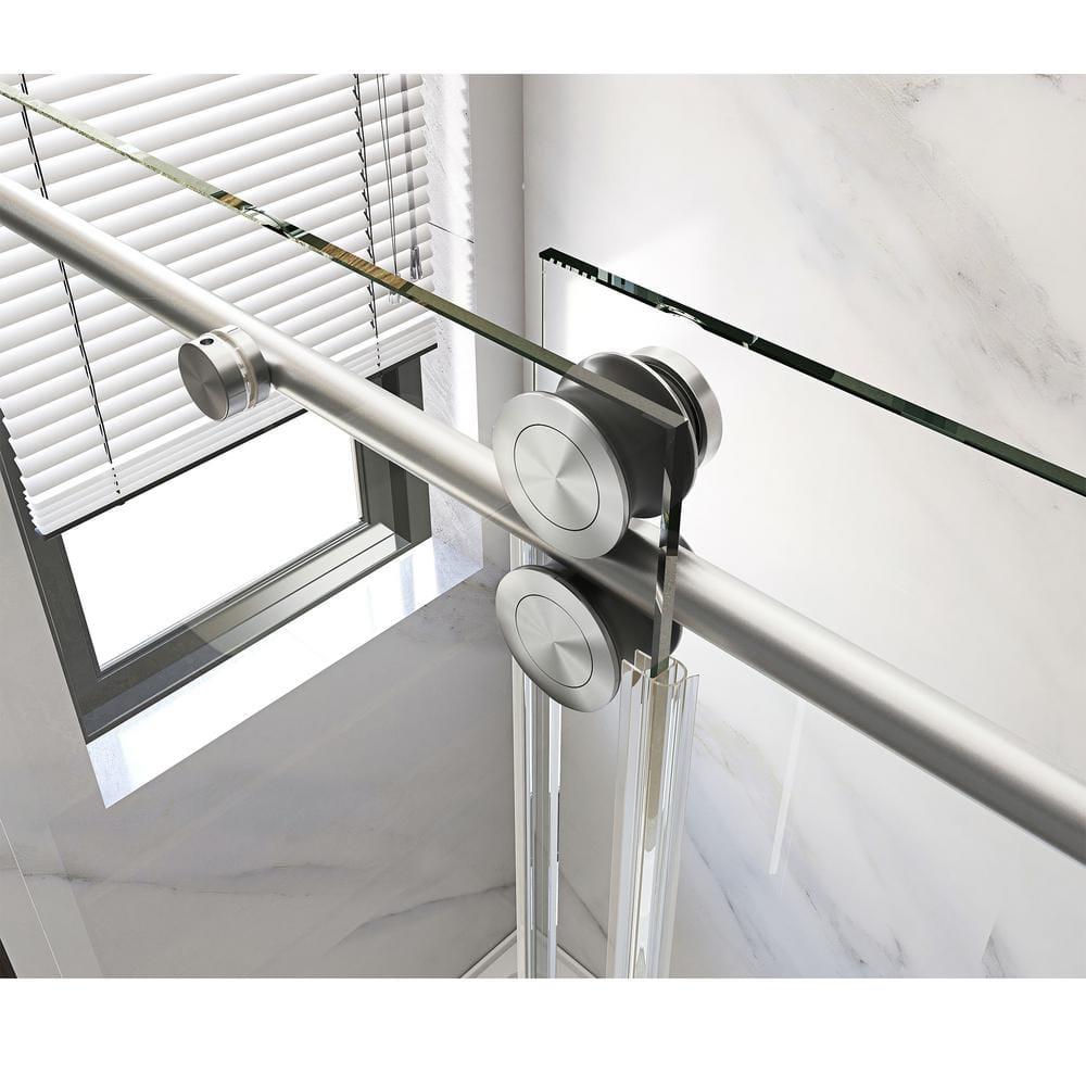 56-60 in. W x 76 in. H Sliding Frameless Shower Door in Brushed Nickel Finish with 5/16 in. (8 mm) Tempered Glass