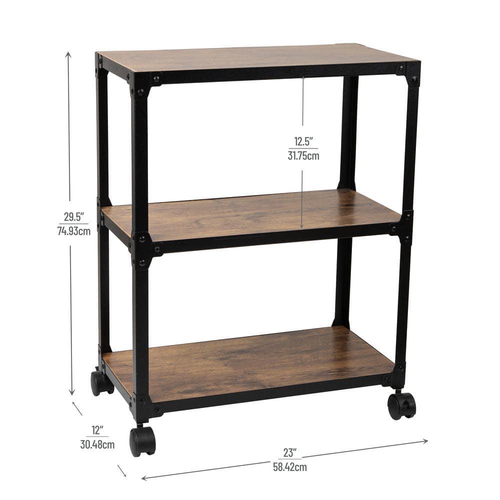 Mind Reader 3-Tier Rolling Bar Cart, Microwave Stand, Wood Metal, 29.5"H, Brown