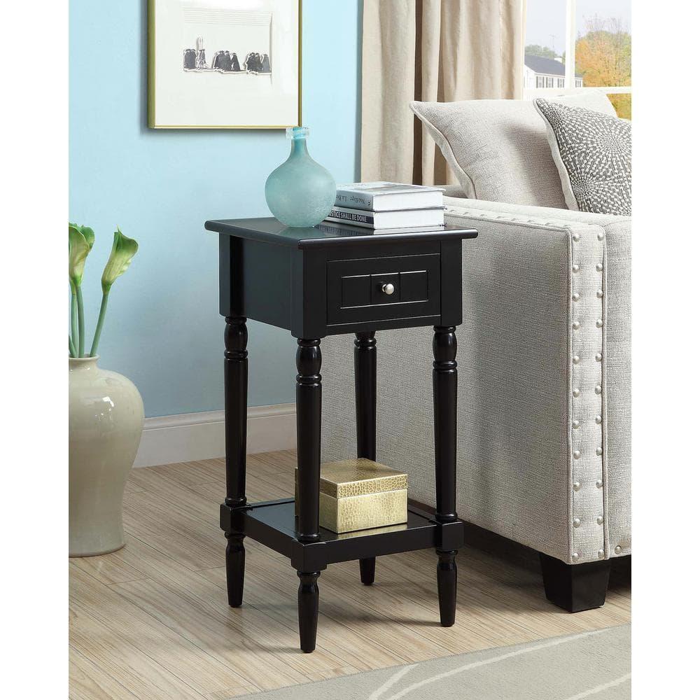 French Country Khloe 1 Drawer Accent Table with Shelf, Black