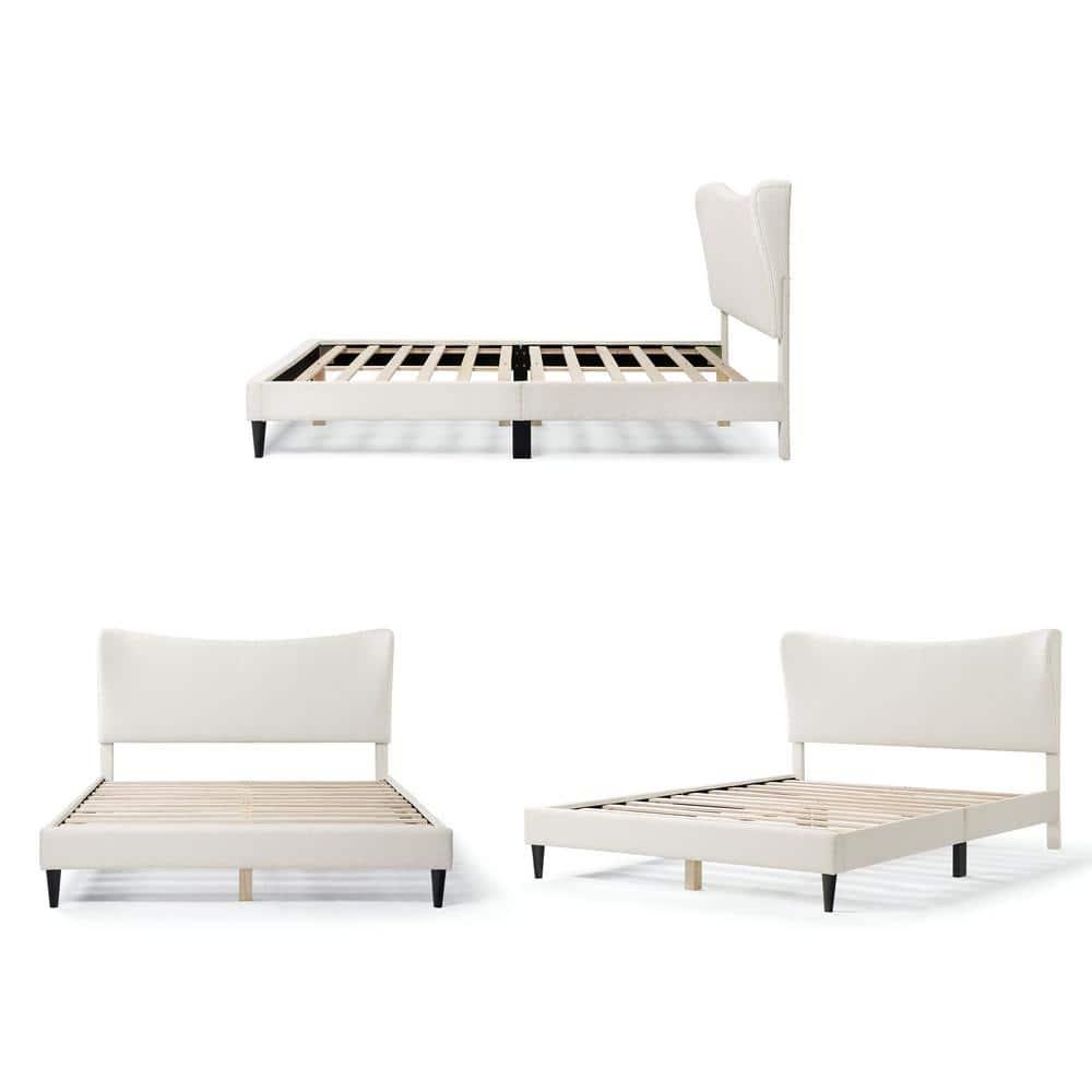 24/7 Shop At Home Queen Heartwild Modern Boucle Upholstered Wingback Platform Bed White