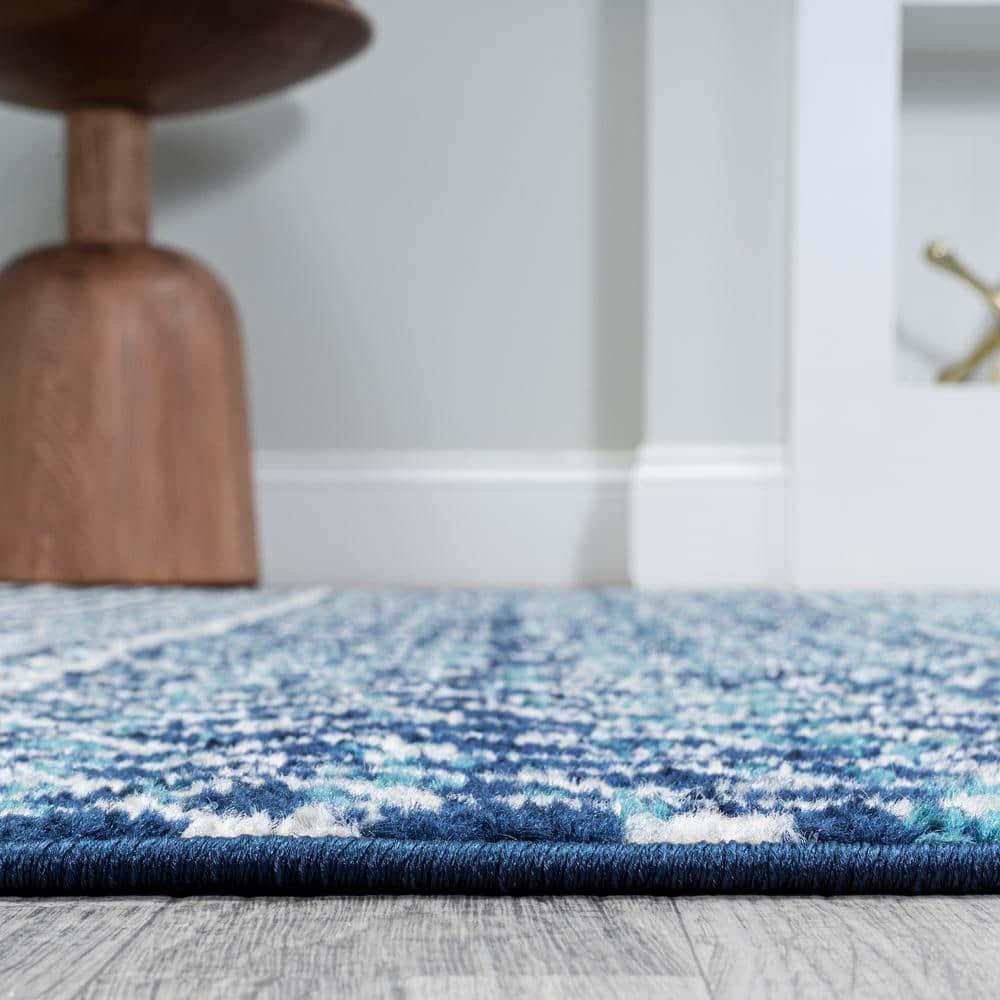5' x 8' Arta Moroccan Vintage Geometric Rug Area Rug, Navy/Cream - JONATHAN Y