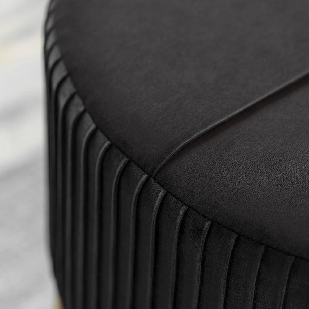 Fabulaxe Round Velvet Ottoman Stool Raised with Hairpin Gold Base, Black, Large