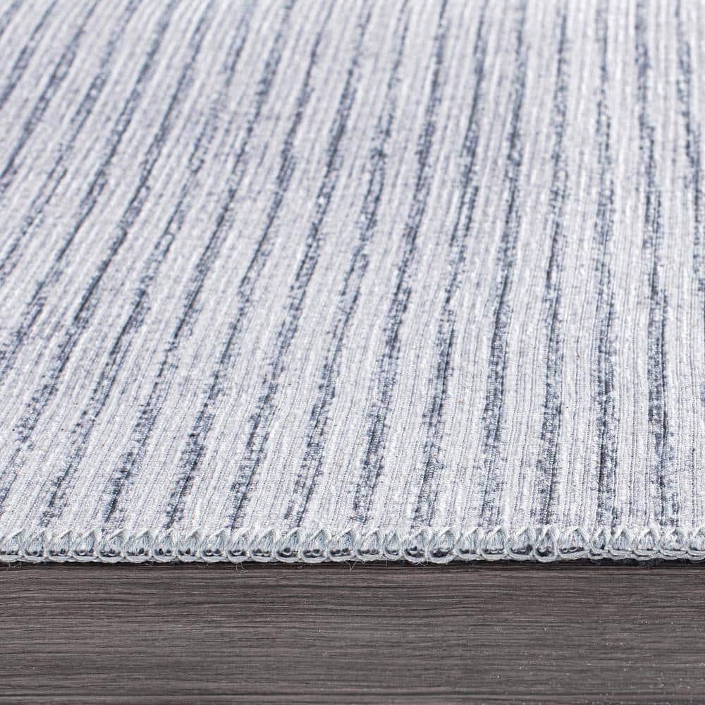 World Rug Gallery Contemporary Distressed Stripe Machine Washable 7'7"x9'6" Gray Indoor Area Rug:  Stain-Resistant Flat Pile