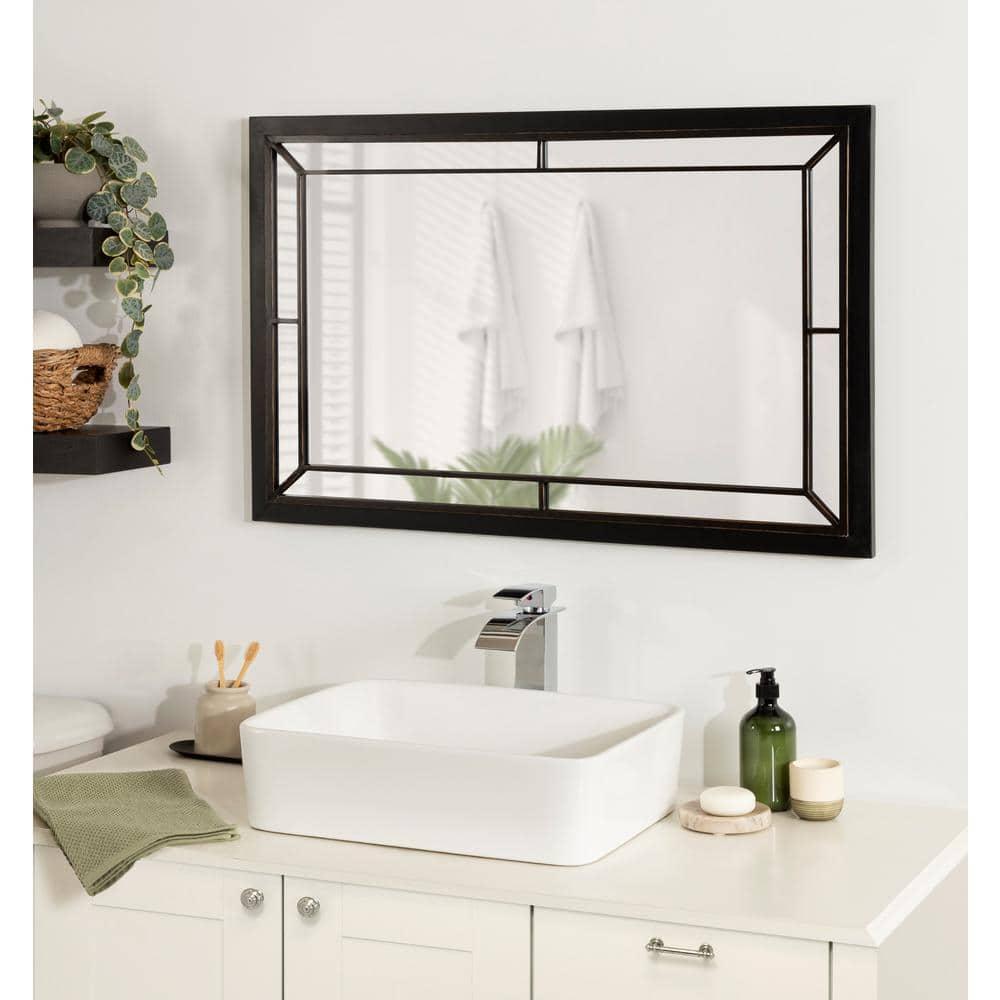 24" x 36" Audubon Rectangle Wall Mirror Black - Kate & Laurel: Modern Farmhouse Style, Iron Detail