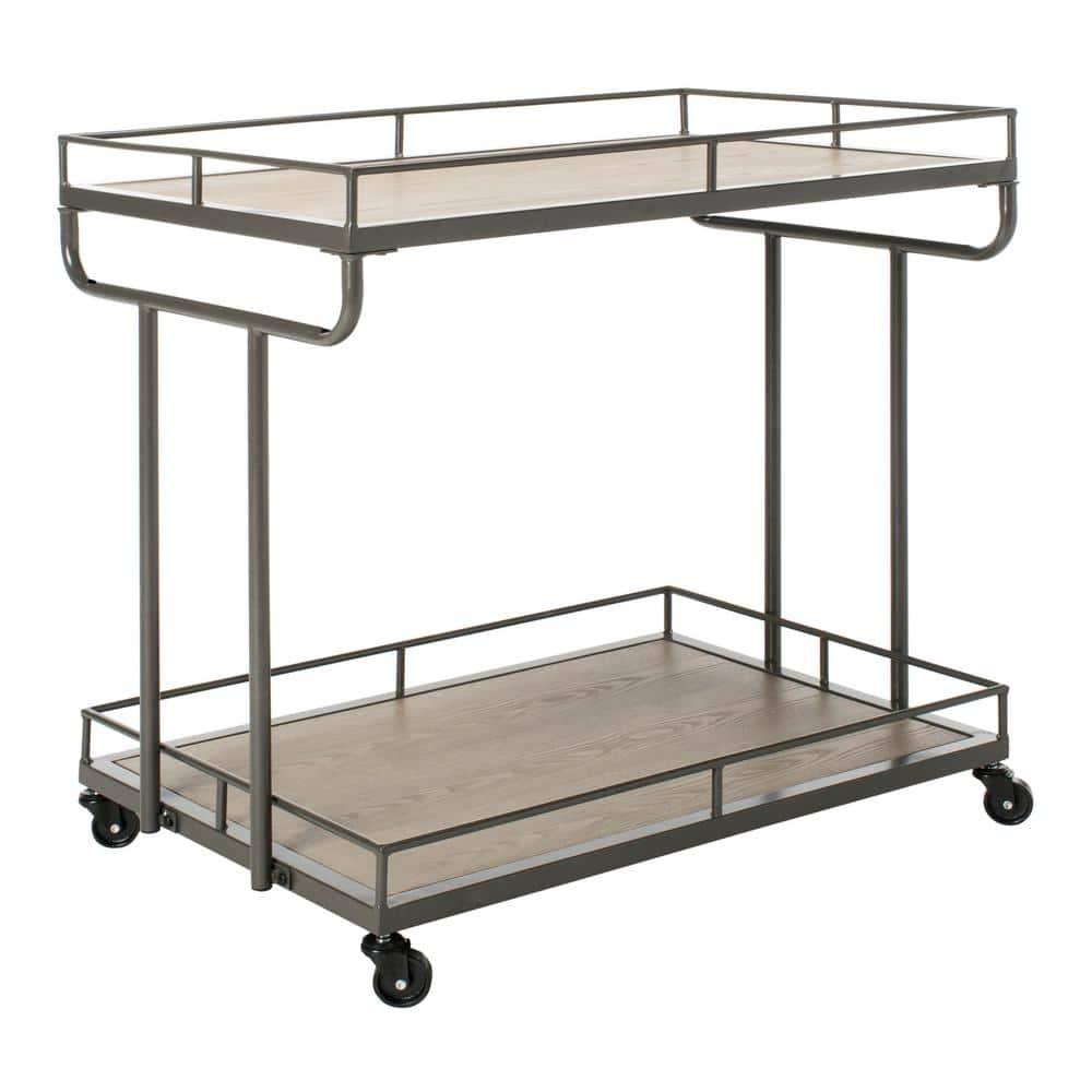 Dawson 2 Tier Rectangle Bar Cart - BCT6200A - Rustic Oak/Gunmetal - Safavieh