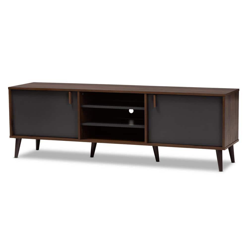 Samuel Finished TV Stand for TVs up to 55", Engineered Wood Walnut Brown/Dark Gray - Baxton Studio