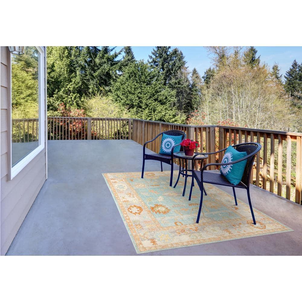 Aqua Boho Chic Transitional 5' x 7' Synthetic Area Rug