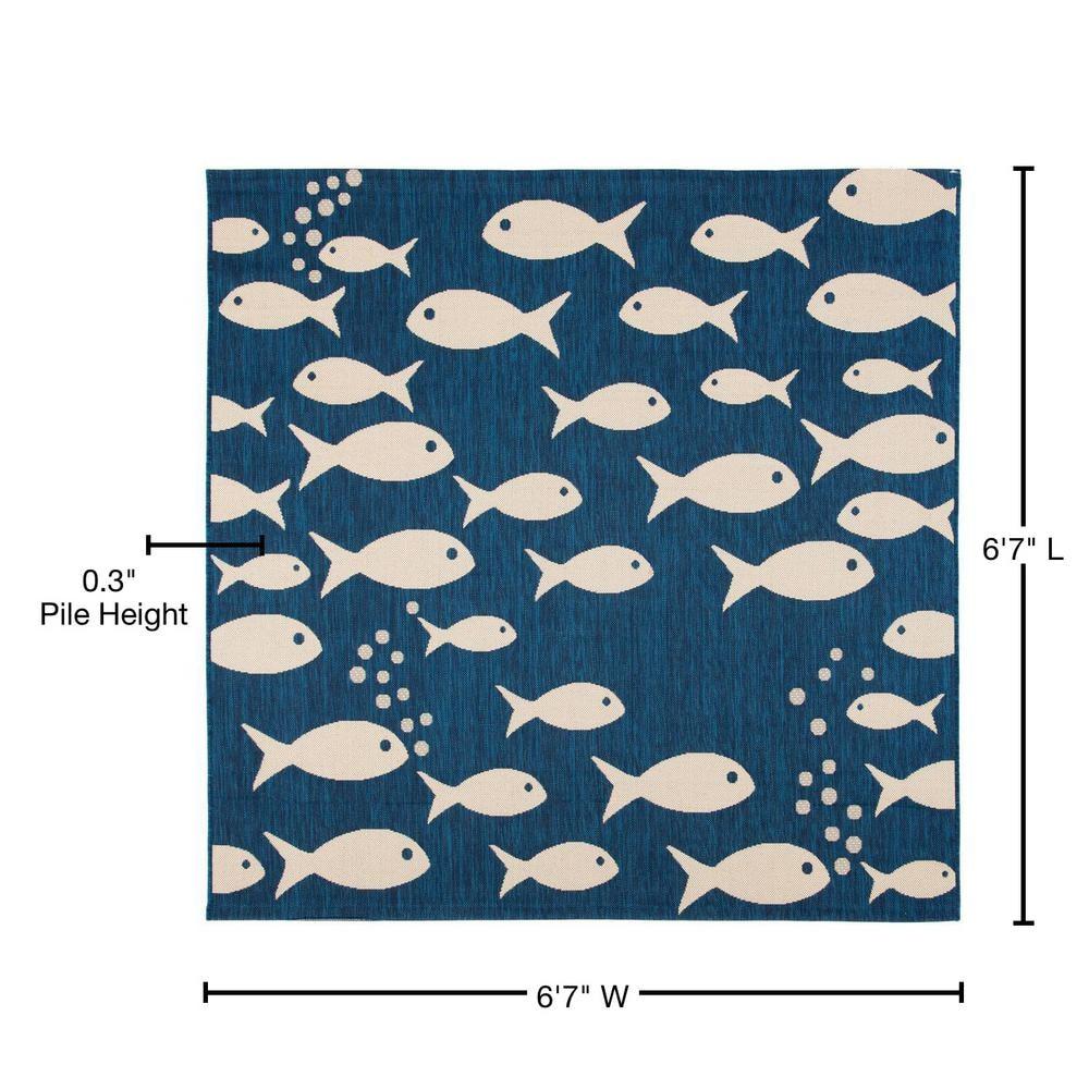 Courtyard CY6012 Power Loomed Indoor/Outdoor Area Rug - Navy/Beige - 6'7"x6'7" - Safavieh.