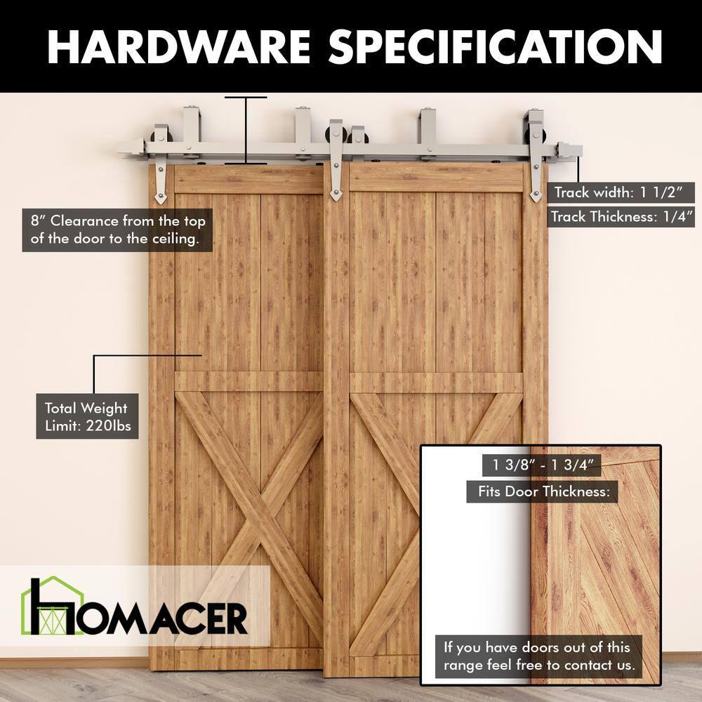 Homacer Brushed Nickel Double Track U-Shape Bypass Sliding Barn Door Hardware Kit, for Two/Double Doors, 6.6ft Long Flat Track, Arrow Design Roller, Heavy Duty, for Interior & Exterior Use
