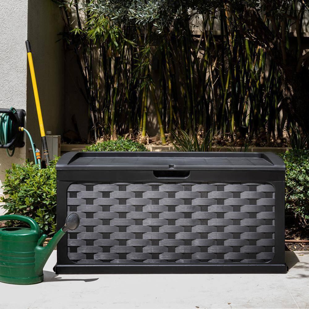 Starplast 88 Gallon Rattan Deck Box, Black