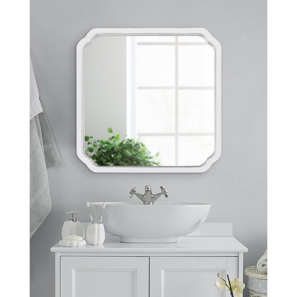 Kate & Laurel All Things Decor 24"x24" Marston Farmhouse Rectangle Wall Mirror White: No Assembly, Wood Frame, Wall Mounted