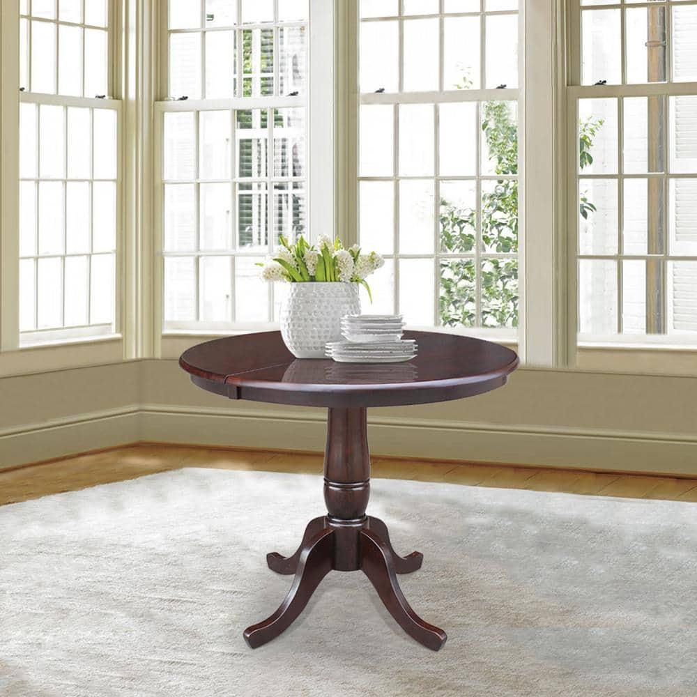 International Concepts 36 inches Round Top Pedestal Table With 12 inches Leaf - 28.9 inchesH - Dining Height
