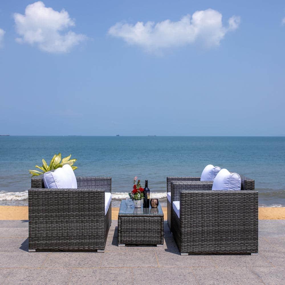 Machie 4Pc Living Set - Indoor/Outdoor - PAT7508 - Grey Brown/White - Safavieh