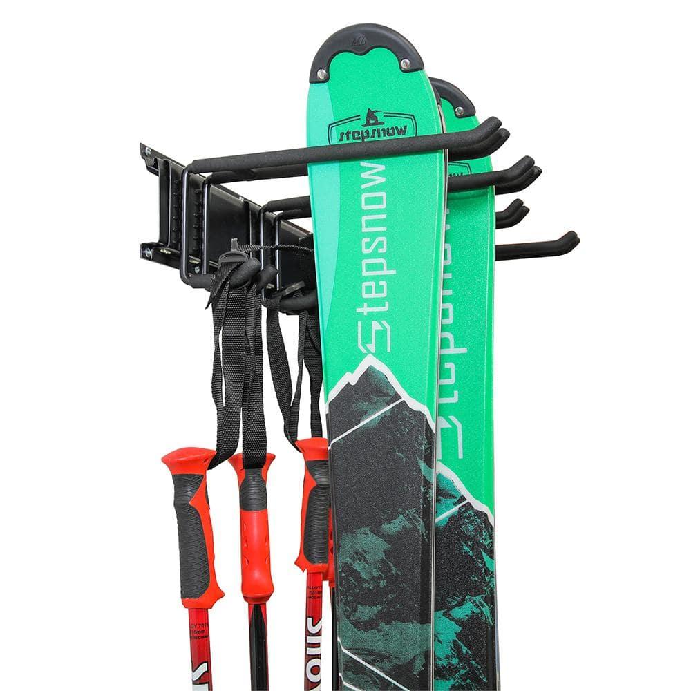 RaxGo Ski Rack, Ski Wall Mount Holds 4 Pairs of Skis & Skiing Poles or Snowboard, for Home & Garage