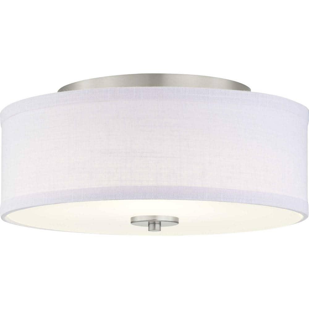Progress Lighting Inspire Collection 1-Light LED Flush Mount in Brushed Nickel with Summer Linen Shade