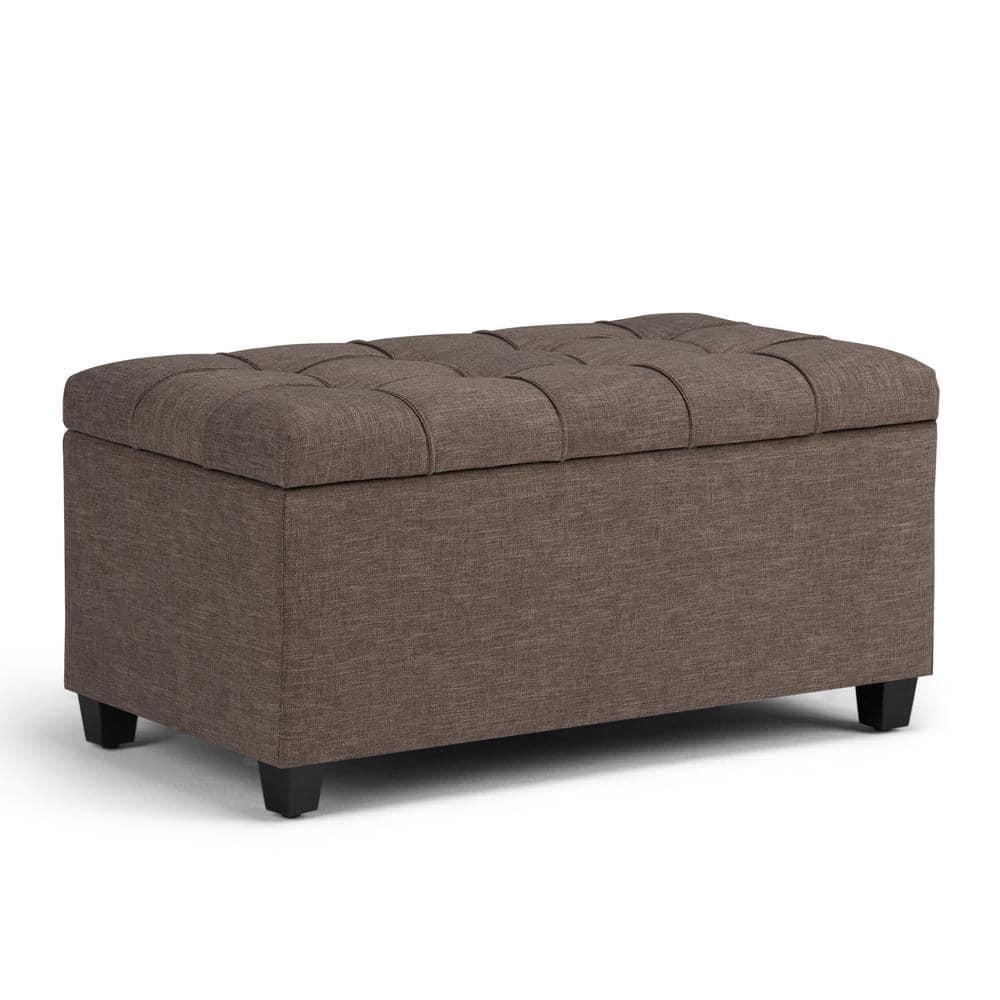 Simpli Home Sienna 33"W Upholstered Storage Ottoman Bench with Lift-Up Tufted Top