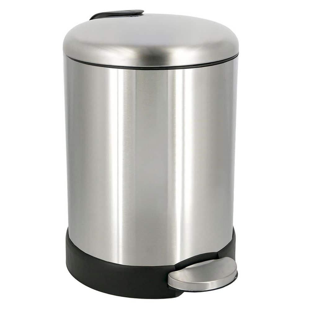 Glad Small Trash Can, 1.2 Gallon | Round Stainless Steel Garbage Bin with Soft Close Lid & Step Foot Pedal | Metal Waste Basket with Removable Inner Bucket, Stainless