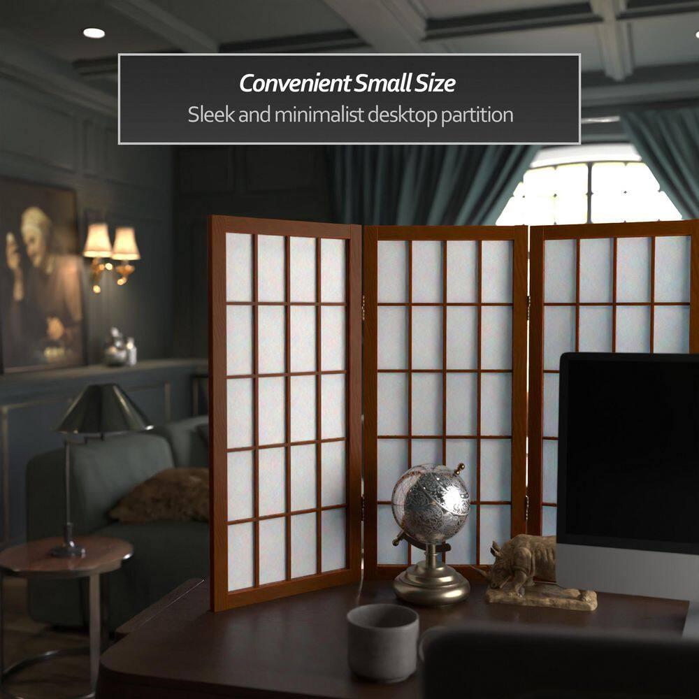 Oriental Furniture 2 ft. Tall Desktop Window Pane Screen - Walnut - 3 Panel