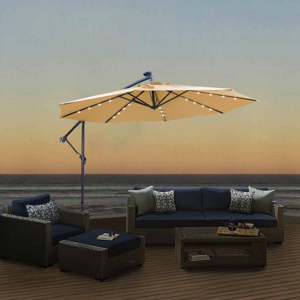 Taupe 10 ft. Cantilever Patio Umbrella with Solar LED Lights