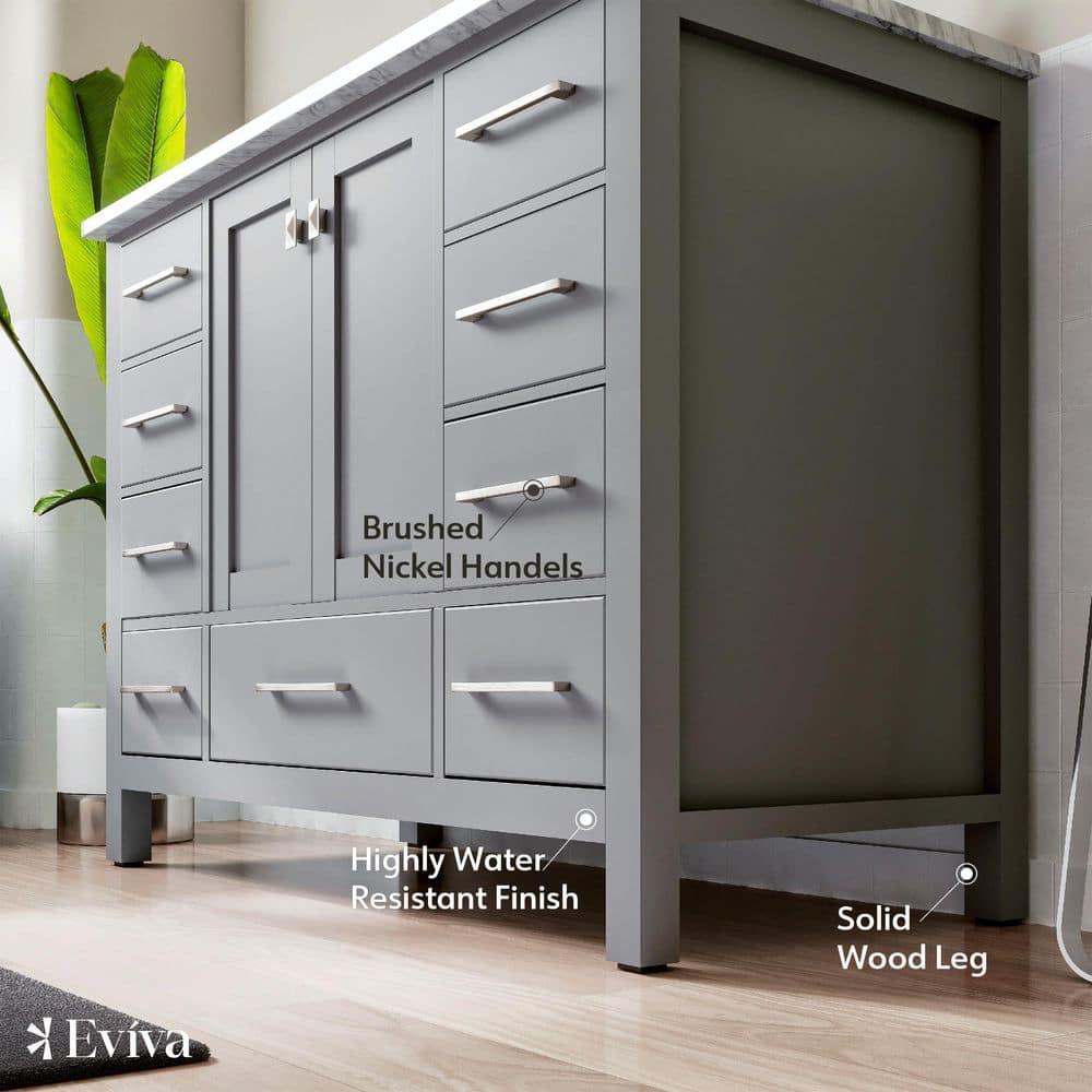 Eviva Aberdeen 42"W x 22"D Gray Bathroom Vanity with White Carrara Quartz Countertop and Undermount Porcelain Sink