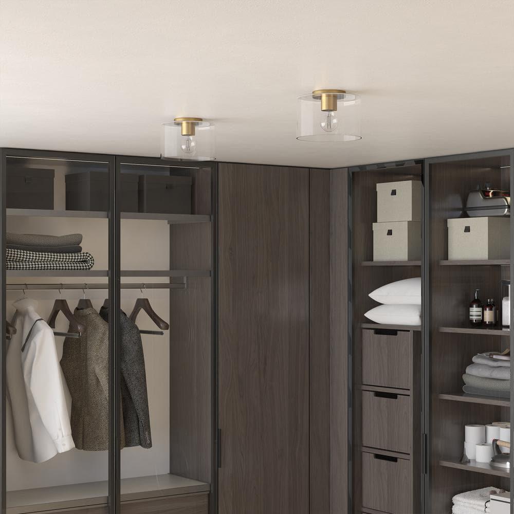 Evelyn&Zoe 10" Brass Finish Metal/Glass Semi Flush Mount
