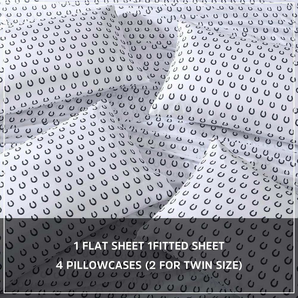 Navy Horseshoe Print Twin Microfiber Sheet Set