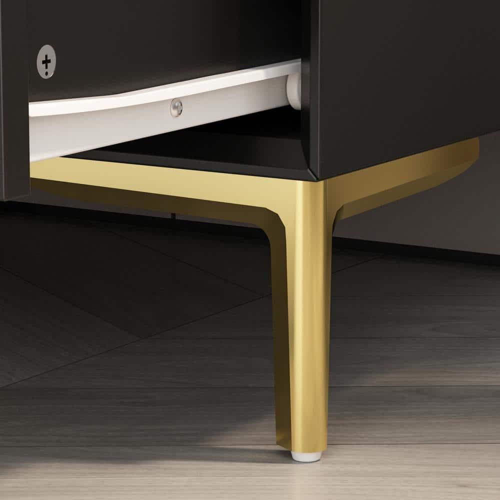 FUFU&GAGA Black Nightstand Sideboard Table 3-drawer