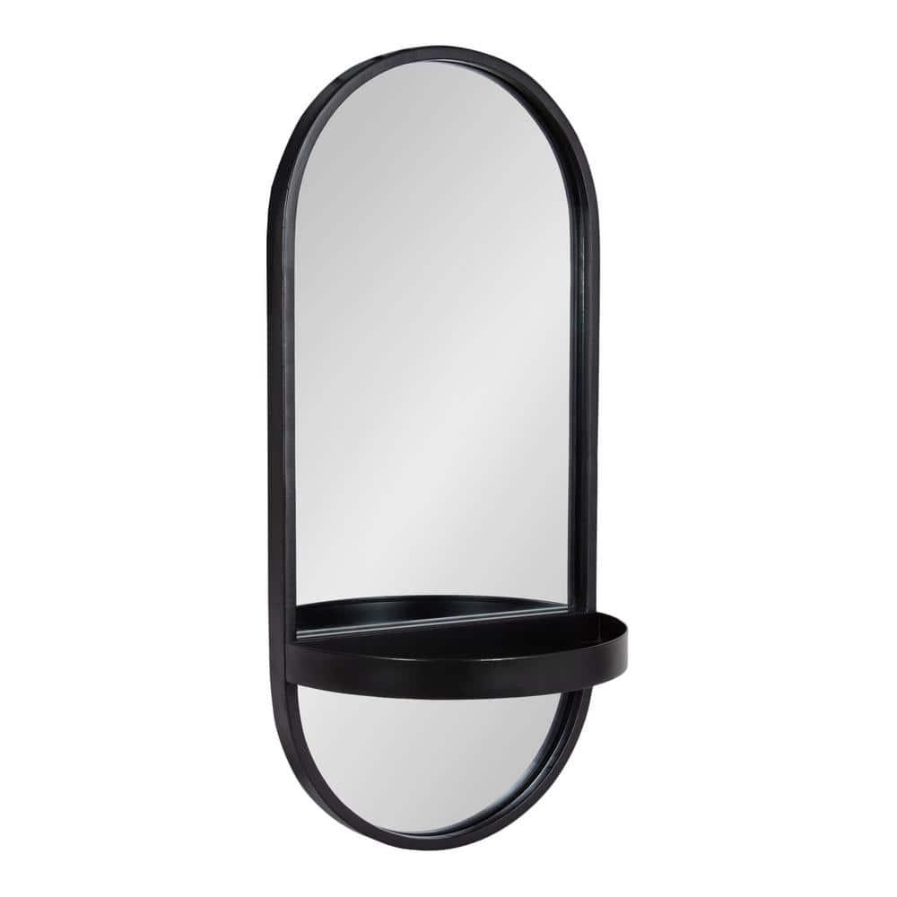 11"x25" Estero KD Metal Wall Mirror with Shelf Black - Kate & Laurel All Things Decor: Oval, Mid-Century Modern
