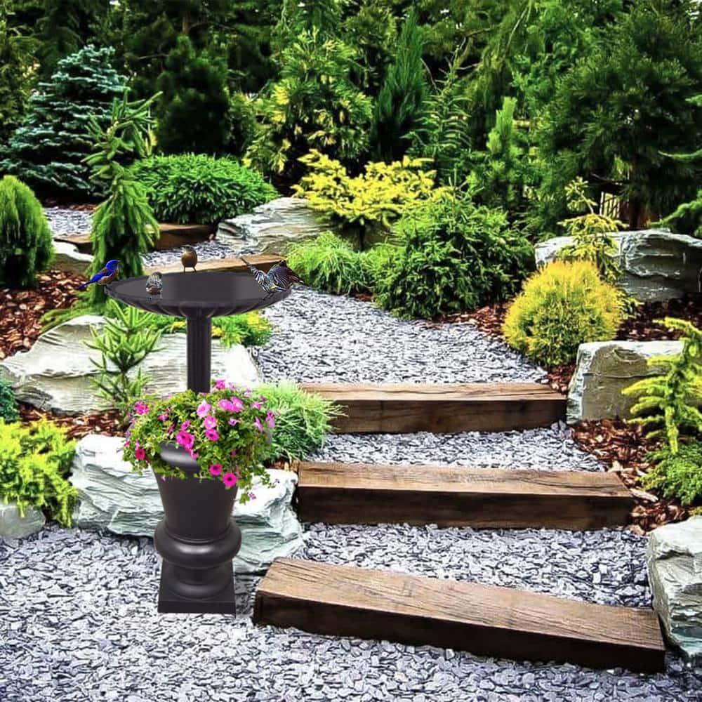 Ornate Cast Aluminum 40" Bird Bath with Planter - Black - Oakland Living