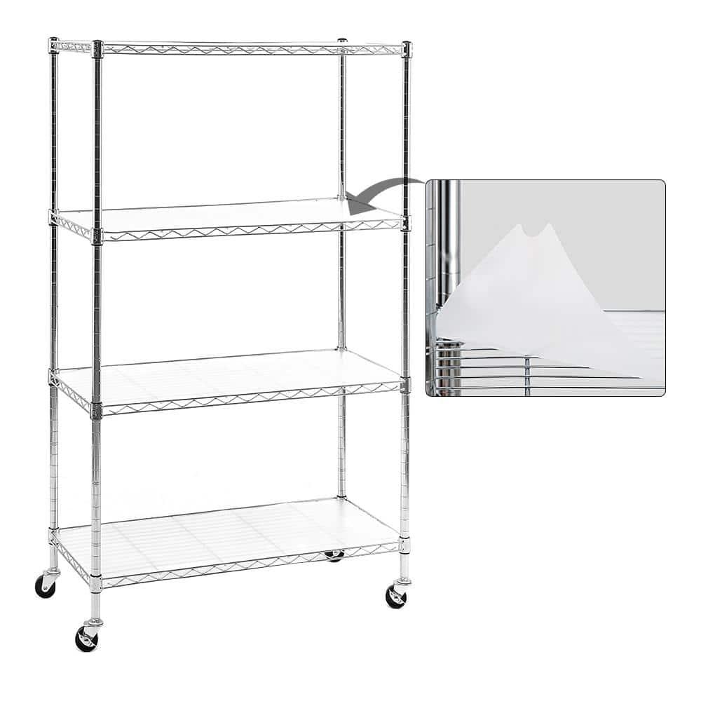Chrome 4- Shelving Units and  Rack on Wheels with  Liners Set of 4  NSF Certified  Adjustable Matel Wire Shelving Unit Rack for Garage  Kitchen  Office(50H X 30W X 14D)