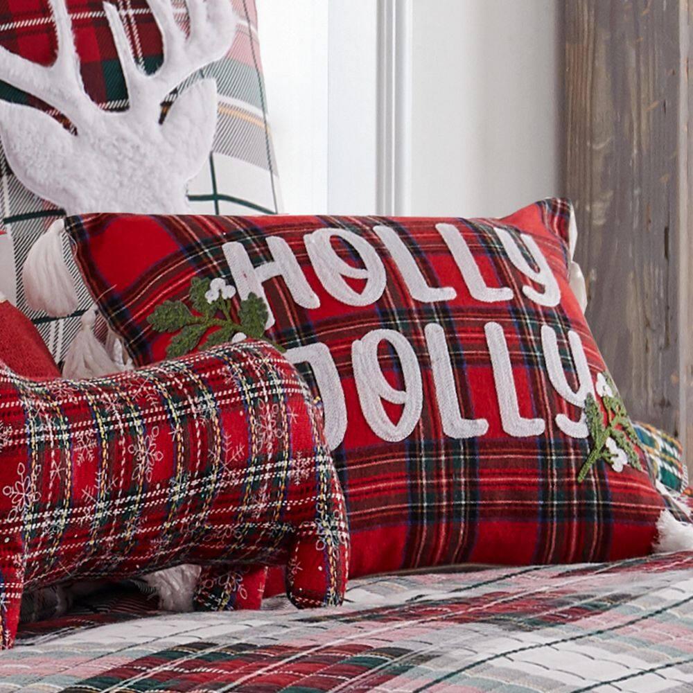 Thatch Home Spencer Plaid by Levtex Home - Decorative Pillow (14X18in.) - Holly Jolly - Red, White, Black, Green, Blue