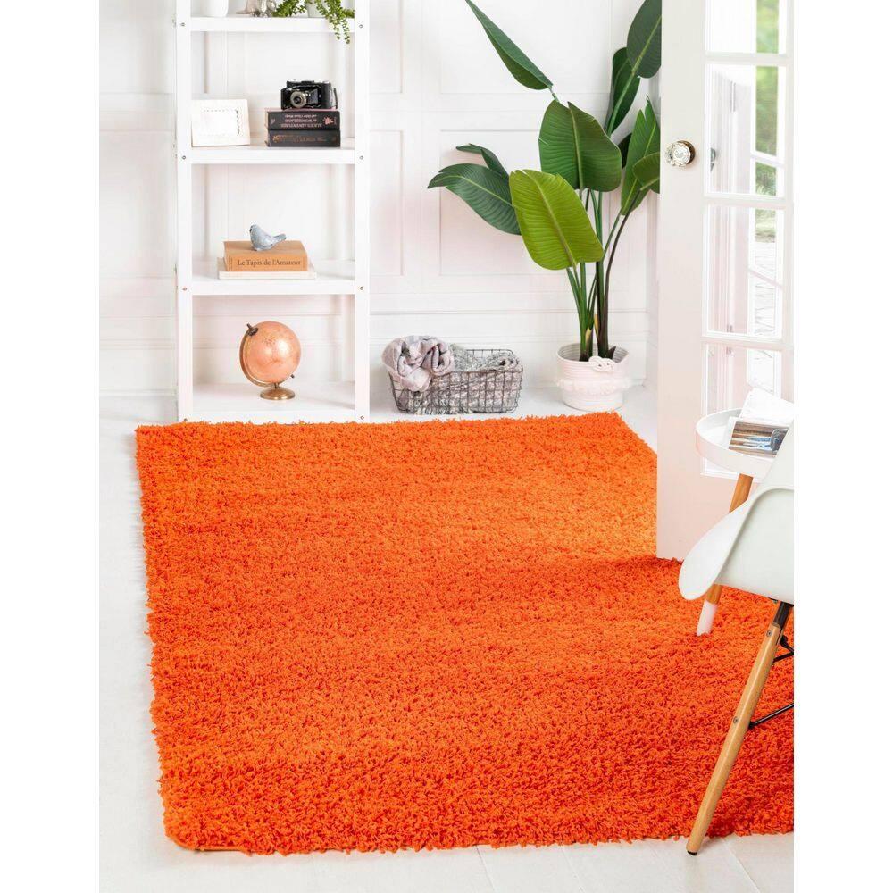 Unique Loom 2' 2 x 3' 1 Solid Shag Tiger Orange Area Rug