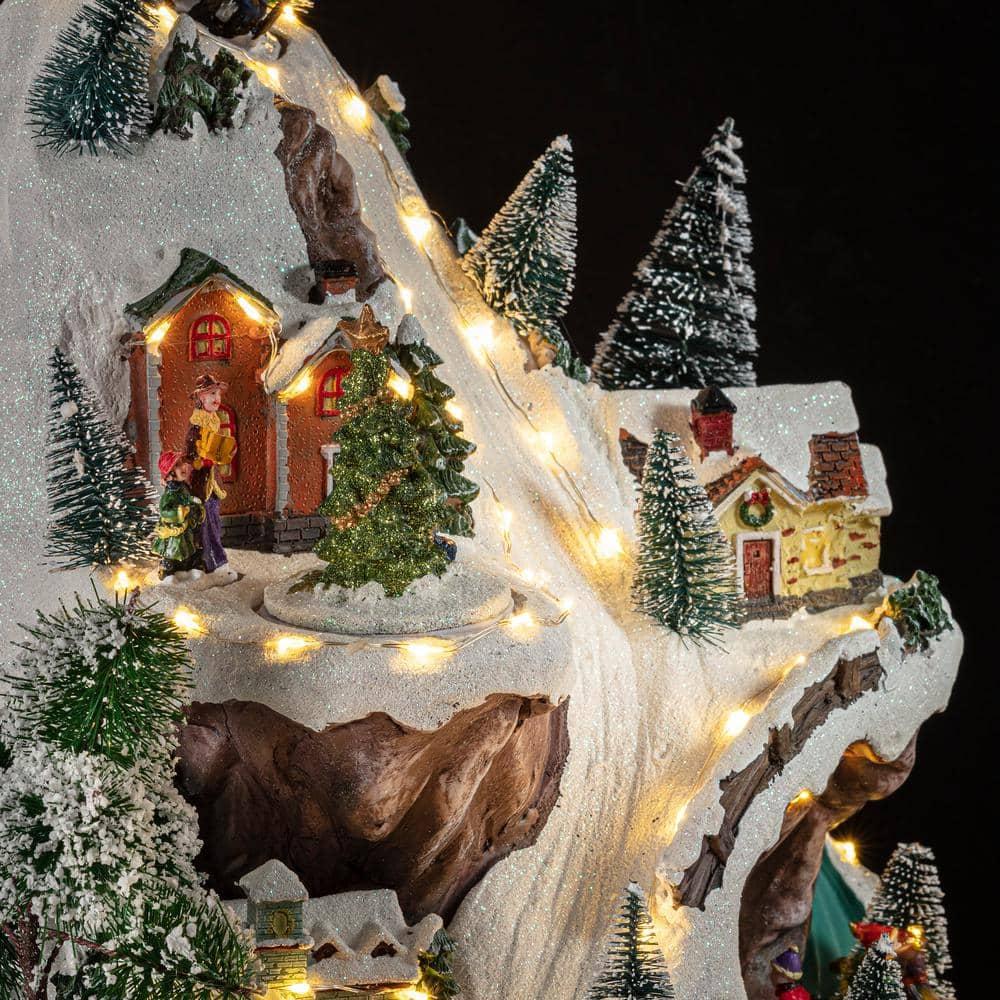 18-Inch Snowy Mountain Village with LED Lights and Music