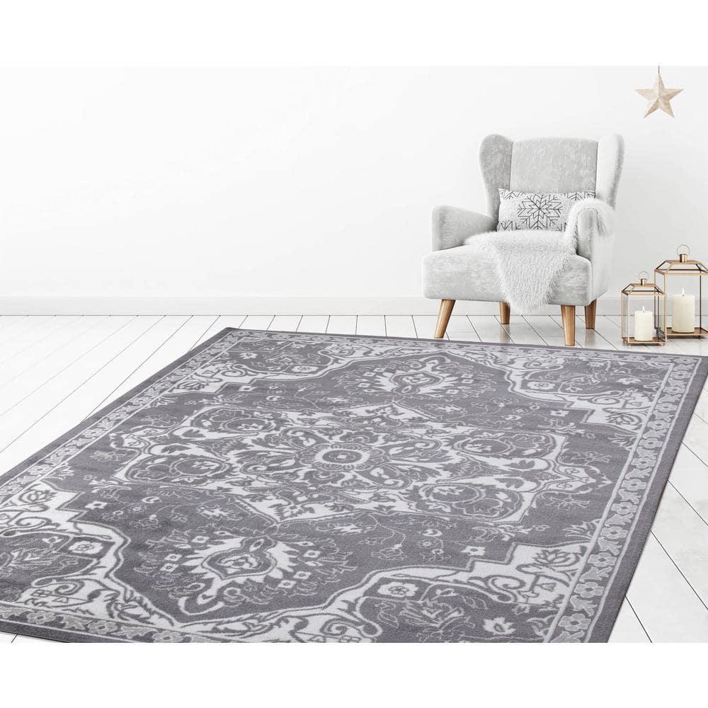 Concord Global Trading Concord Global Jefferson Collection Vintage Area Rug Grey/Ivory 6'7"x9'3" 7' x 9' Bedroom