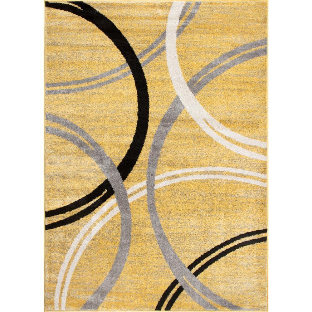 World Rug Gallery Contemporary Abstract Circles Design 3'3" x 5'  Yellow Area Rug