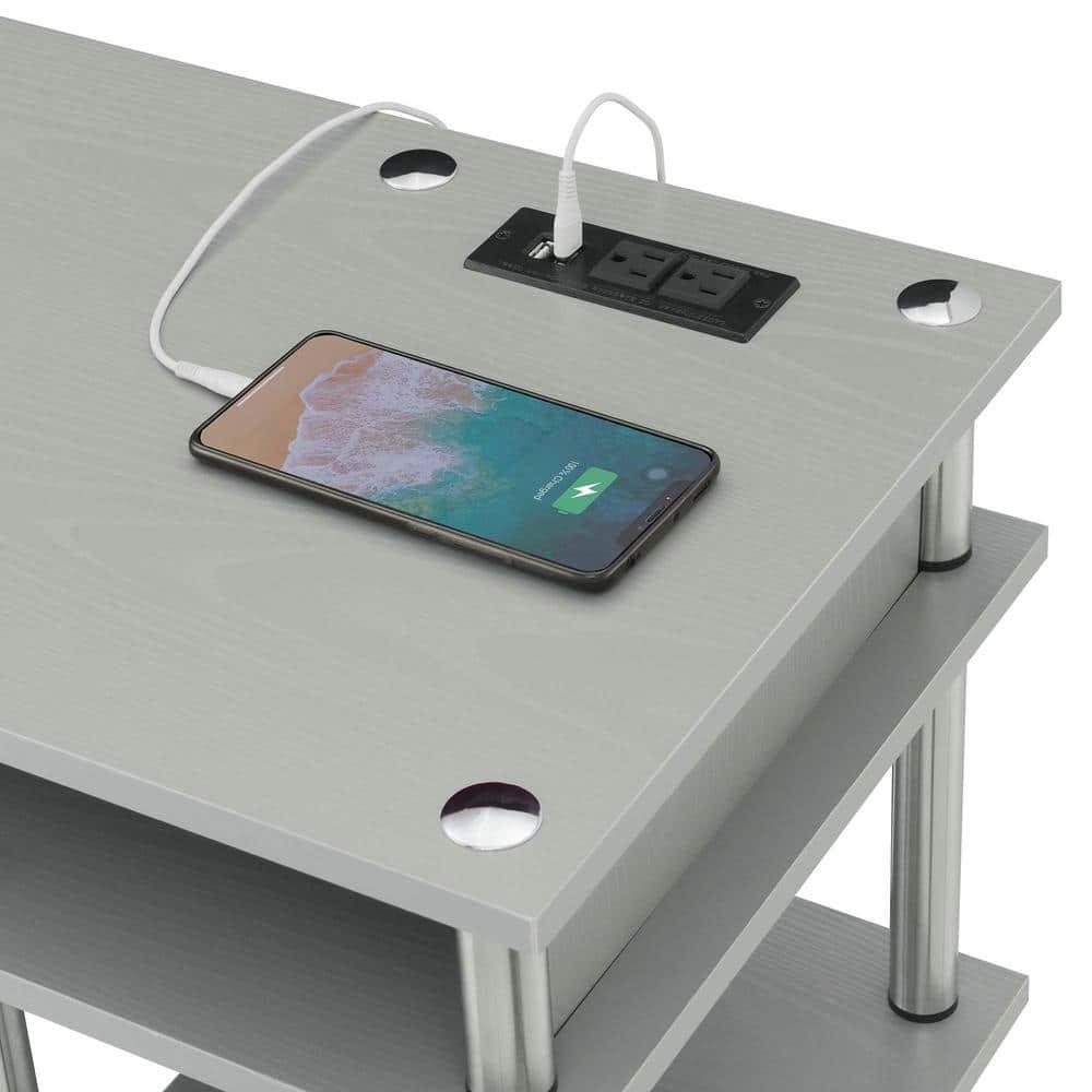 Adult, Designs2Go No Tools 30 inches Tall Student Desk w/ Charging Station and Shelves, Gray