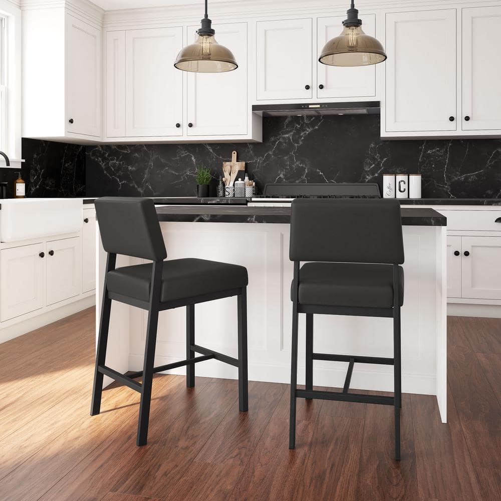 Amisco Avery 26 In. Counter Stool - Black Faux Leather / Black Metal