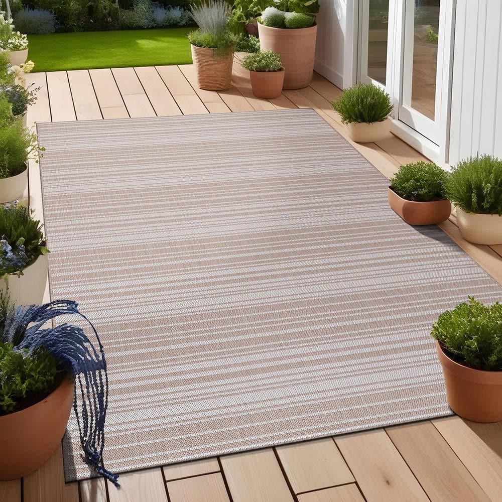 Beverly Rug Outdoor Rugs 5' x 7' Patio, Porch, Garden Beige and White