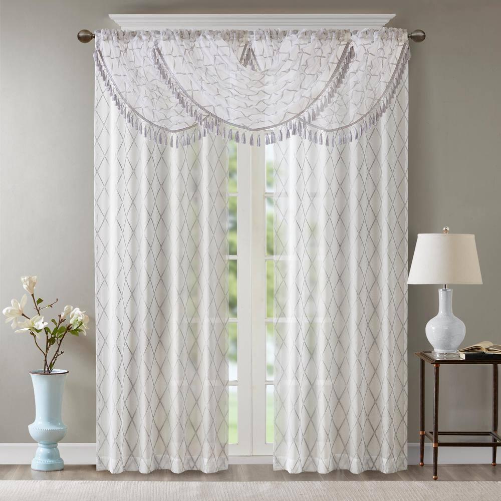 Madison Park Irina Diamond Sheer Embroidered Waterfall Valance