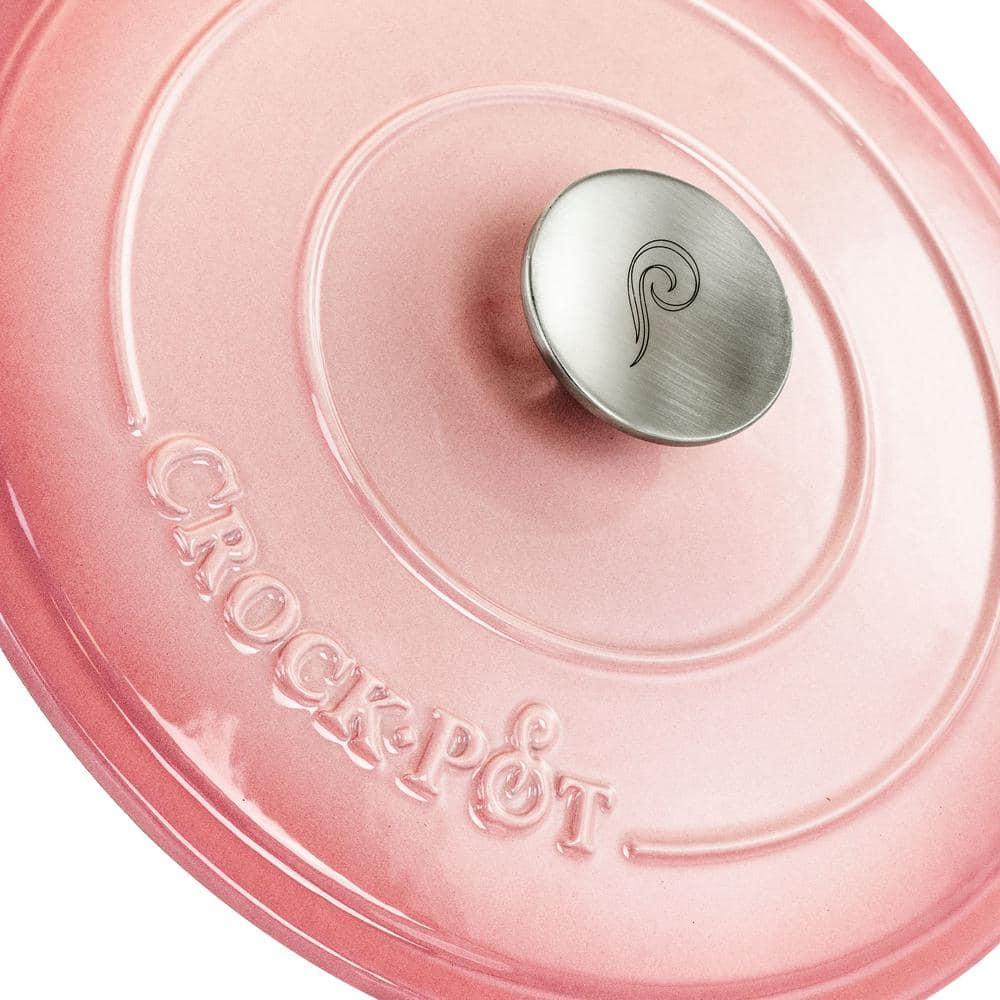 Crock-Pot 5 Quart Round Enamel Cast Iron Covered Dutch Oven Cooker, Blush Pink