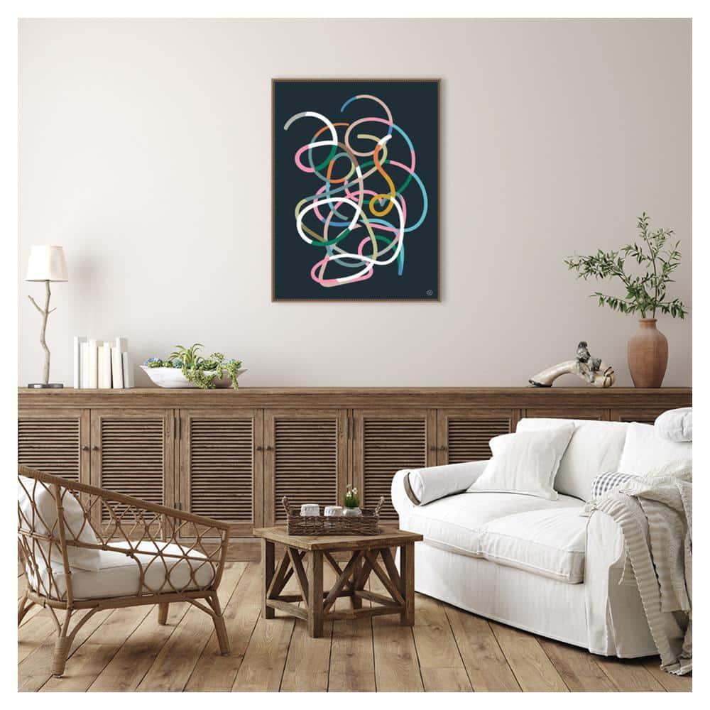 Amanti Art 32"x42" Color Lines by Dan Hobday Framed Canvas Wall Art Print: Modern Abstract Lithograph, Bronze Frame