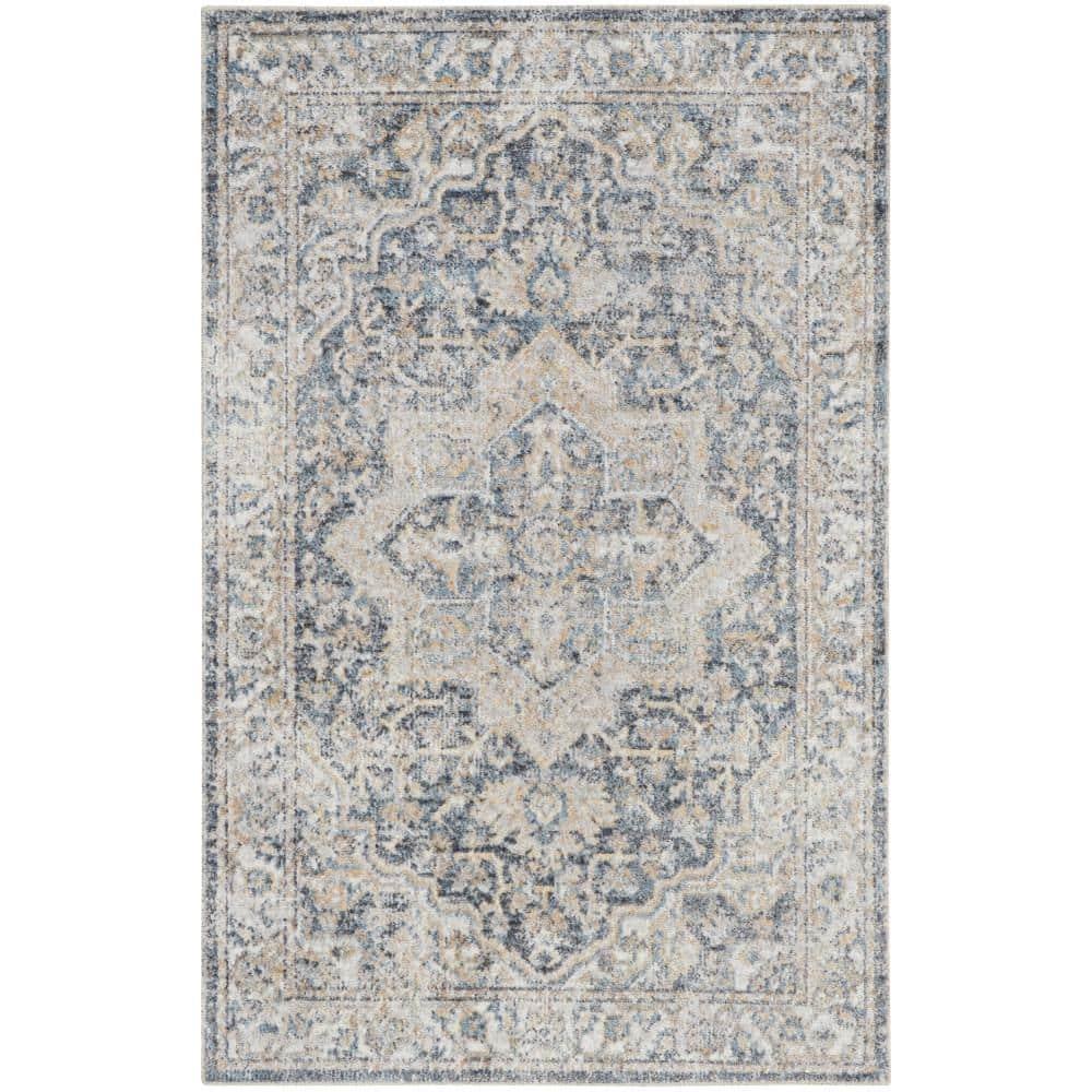 Nourison Astra Machine Washable Vintage Medallion Indoor Rug Grey/Blue 2'2" x 4'