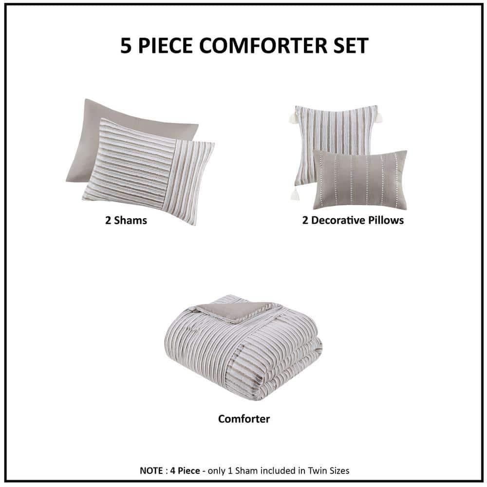Taylor White/Natural Microfiber 5 Piece Comforter Set