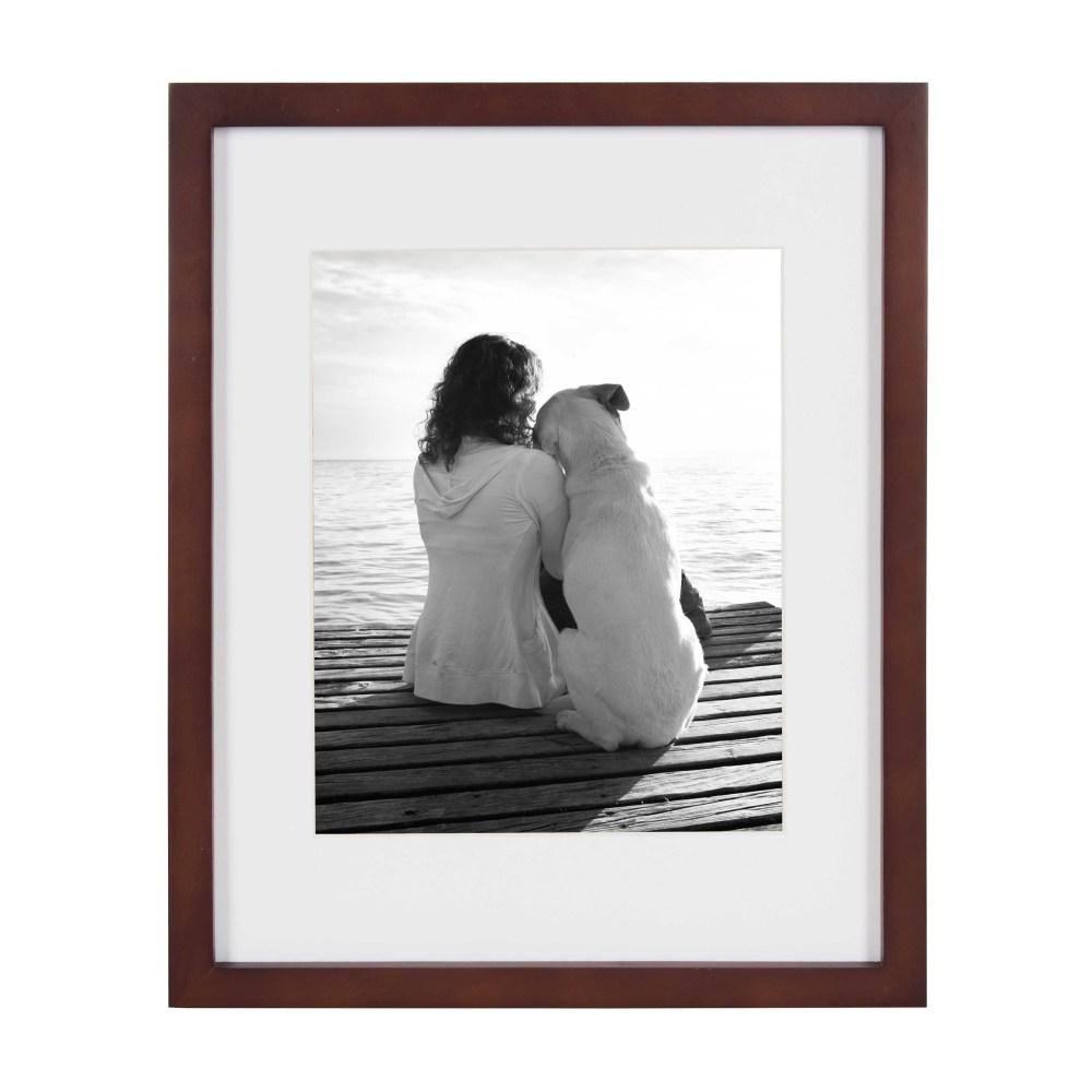 DesignOvation Gallery Rectangle Wood Wall Frame, 11x14 matted to 8x10, Walnut Brown