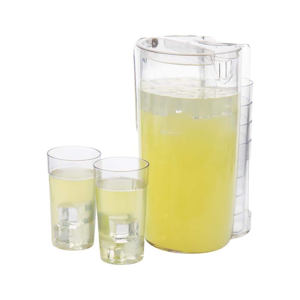 Mind Reader Pitcher and Cup Set, 8 Cups, Drink Pitcher with Lid, Glass Storage, Serving Set, 6.5"L x 6.5"W x 10.5"H, Clear