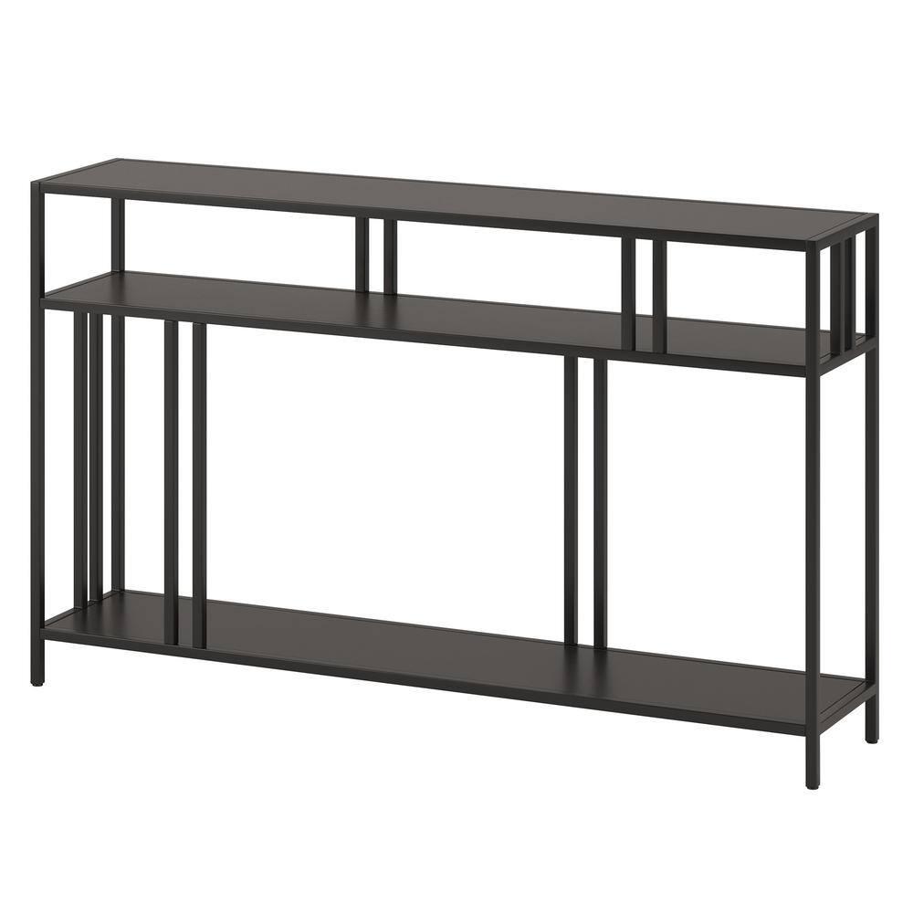 Evelyn&Zoe Cortland 48" Wide Rectangular Console Table with Metal Shelves, Blackened Bronze
